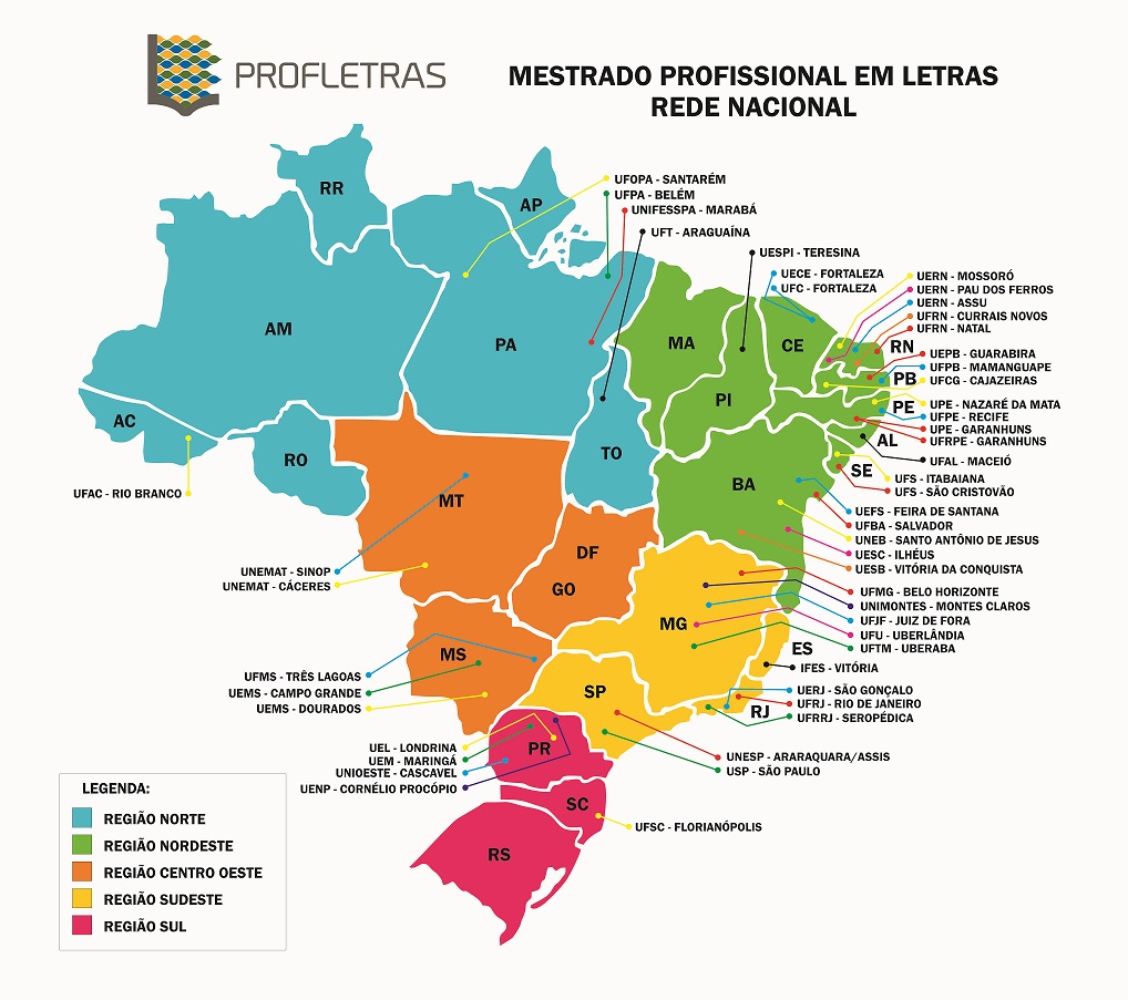Mapa Unidades PROFLETRAS no Brasil